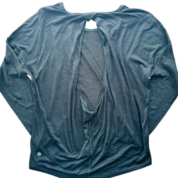 Lululemon Get Set Long Sleeve Heathered Dark Emerald Black Size 10 Keyhole Back - Picture 4 of 5